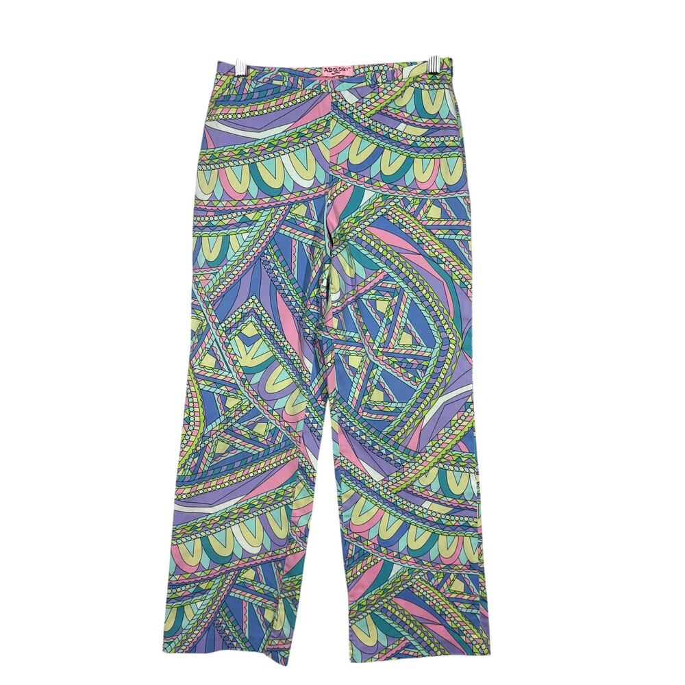 Abology x Itsu Paisley Pastel Print Pant Casual Trouser Side Zip Straight Leg 24